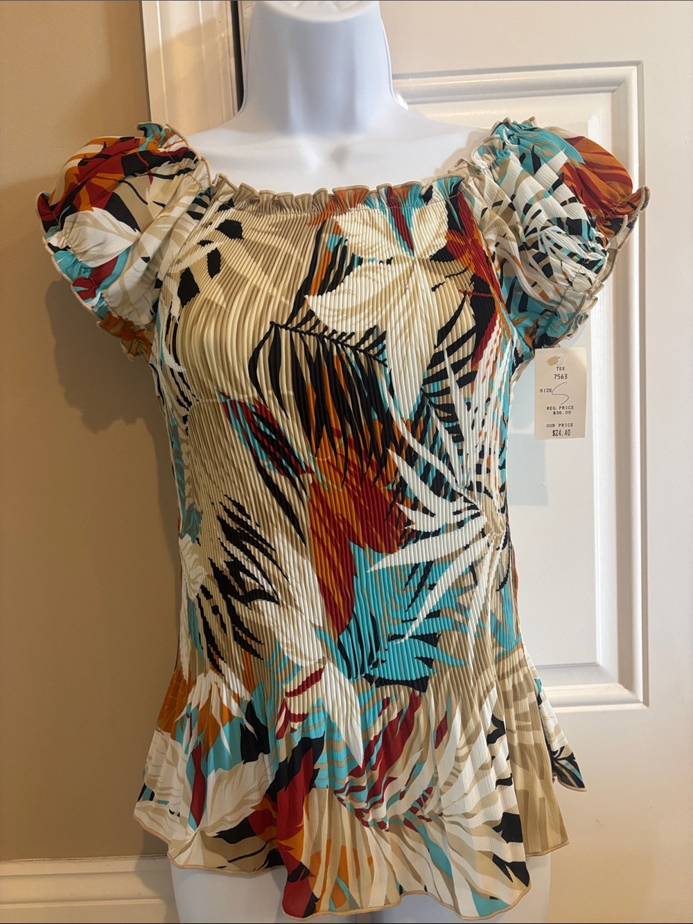 Jaipur Multicolor Pleated Puff-Sleeve Floral Blouse